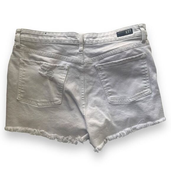 Kut From The Kloth Denim High Rise Distressed Cut Off Shorts White 12 - Picture 2 of 14
